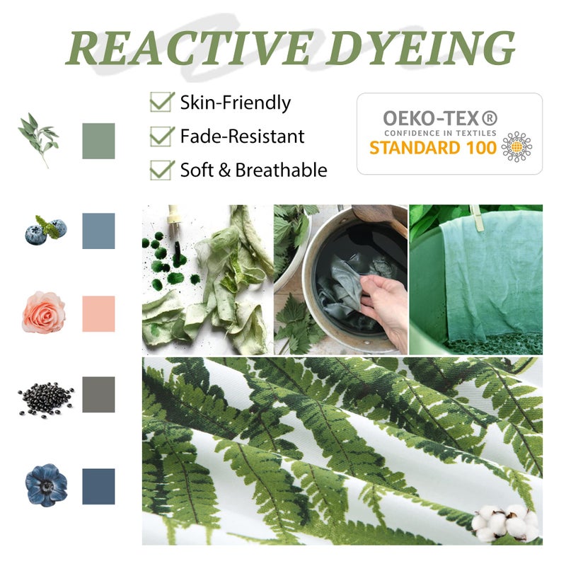 MILDLY 100% Long-Staple Cotton Duvet Cover Set Green Palm Leaf Pattern Printed Comforter Cover 3pcs, Ultra Soft & Breathable Bedding Set - Image 3
